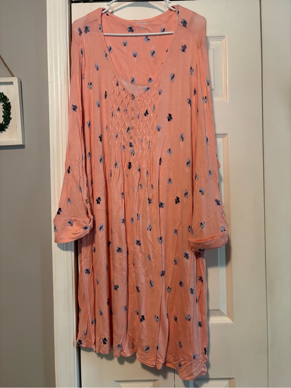 Kim Rogers Coral Peach Midi Dress with Navy Floral